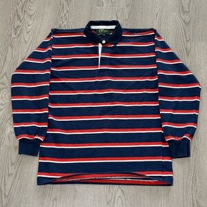 Vintage Rugby Polo Shirt‎ Long Sleeve Men’s Large Navy Blue/Red Striped Preppy